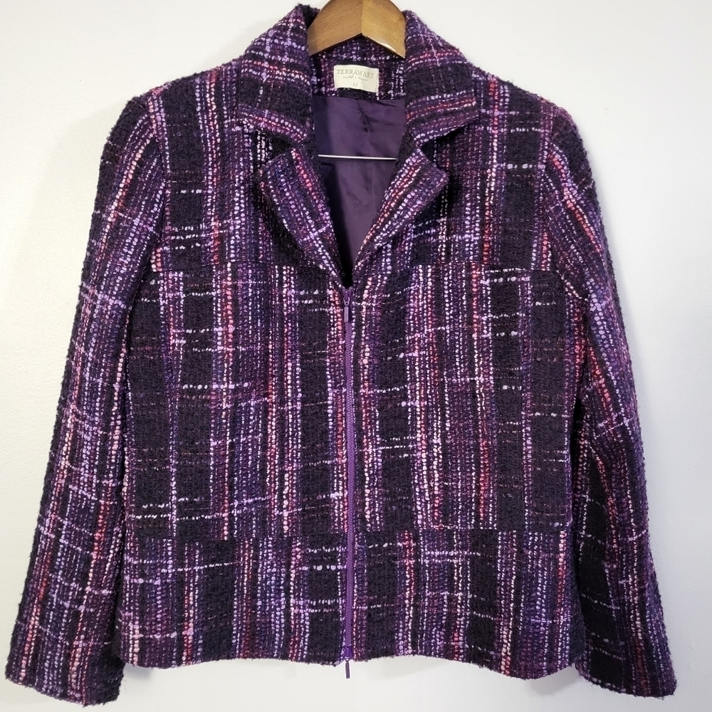 TerraWare Boutique Wool Purple Tweed Full Zip Jacket Medium